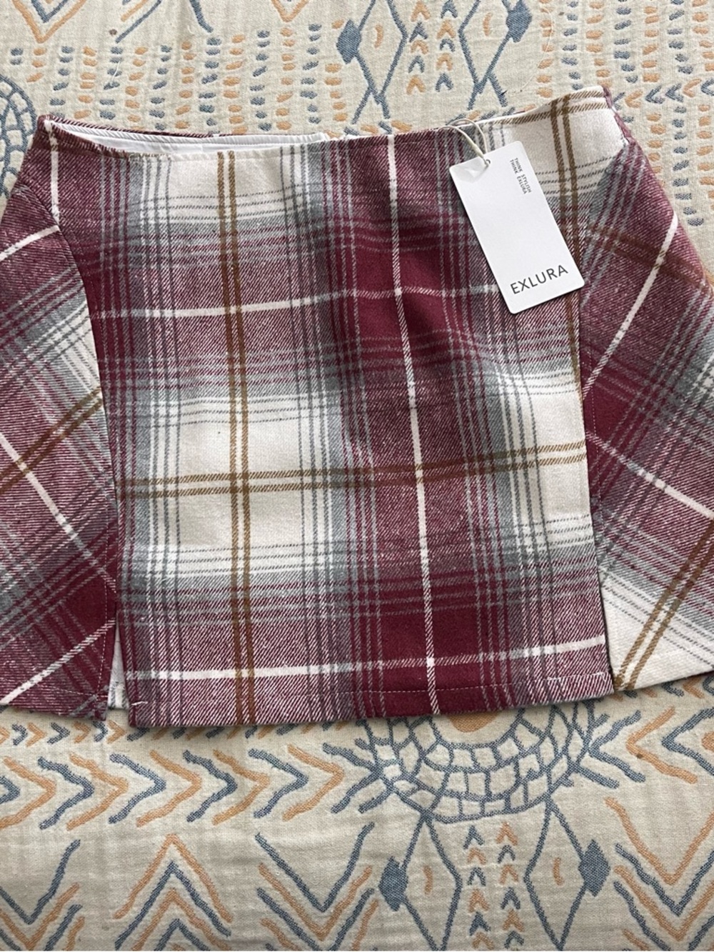 Exlura Burgundy Plaid Mini Skirt